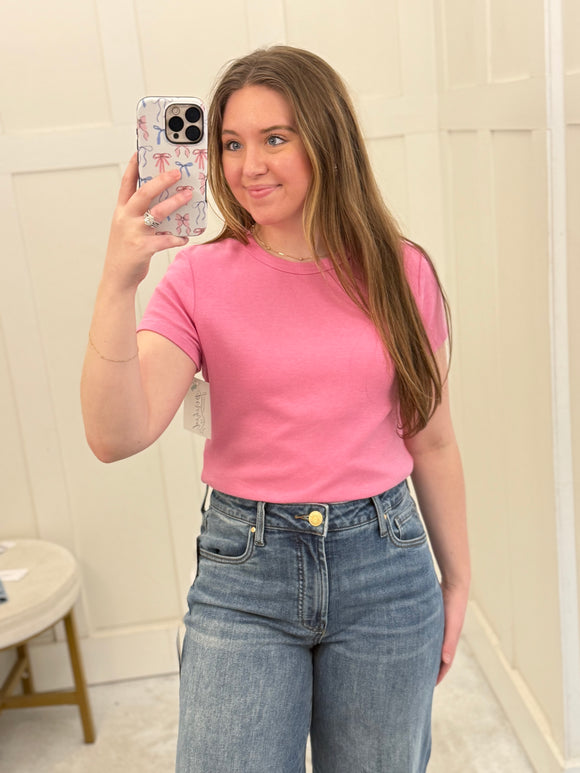 Pink Round Neck Short Sleeve Tee
