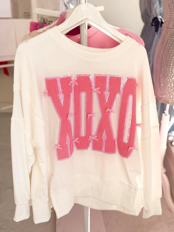 XOXO Sequin Velvet Bow Sweatshirt