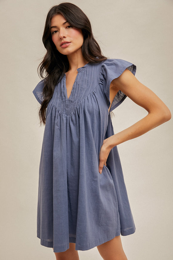 ￼Navy Pin Tuck Midi Dress