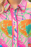 Neon Pink Piped Patterned Collared Top