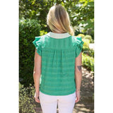 Green Detailed Ruffle Sleeve Top