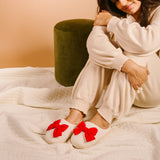 Fuzzy Slippers-Betty Bow Red: M/L