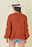 Rust Embroidered Flower Cardigan