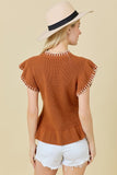 Rust Floral Embroidered Ruffle Top