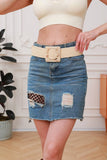 Natural - Marbled Swirl Square Buckle Elastic Belt