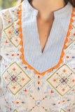Baby Blue & Orange Pattern Top