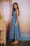 Blue Floral Jacquard Midi Dress