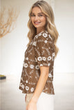 Brown Embroidered Tie Back Top