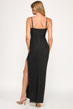 Black Beaded V-Neck Maxi Dress