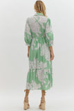 Mint Floral Scalloped Trim Button Dress