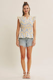 Blue & Yellow Floral Peplum Top
