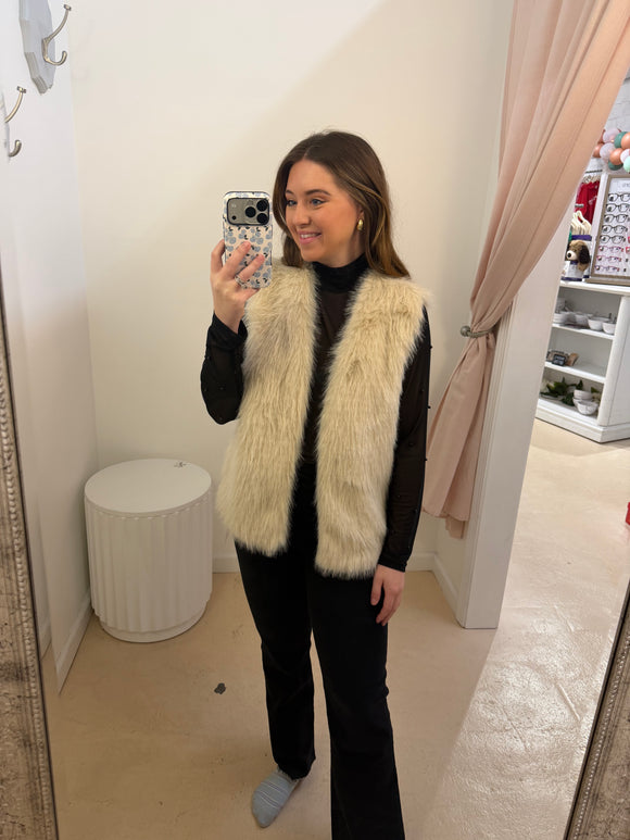 Ivory Sparkle Fur Vest