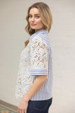 Blue Lace Mixed Stripe Top