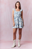 Blue Floral Print Denim Dress