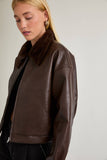 Fur Collar Brown Faux Leather Jacket