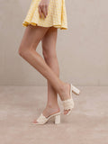 The Holland | Ivory Pearl Raffia Block Heel Mule