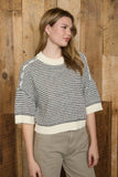Multi-Stitch Contrast Trim Short Sleeve Sweater