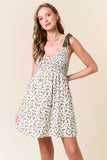 Olive & White Bow Shoulder Smocked Dress