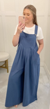 Blue Wide Leg Overall Jumpsuit