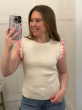 Pink Contrast Ruffle Sleeve Top