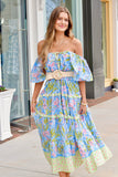 Multi Print Blue & Green Midi