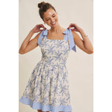 Baby Blue Toile Tie Shoulder Dress