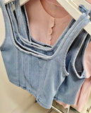 Cropped Denim Stretch Tank Top