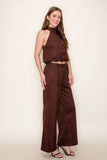 Brown Tie Stitch Detail Suede Pants