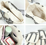 Mini Striped Tote Bag Beach Bow Handle Bag: Beige / M