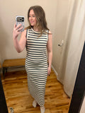 Black & Ivory Striped Fitted Maxi