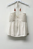 Tan Beaded Smocked Halter Top