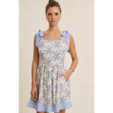 Baby Blue Toile Tie Shoulder Dress