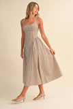 Cream & Brown Striped Jumbo Buckle Back Midi Dress