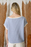 Blue Geo Print Short Sleeve Sweater Top