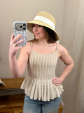 Tan & White Stretch Fabric Tank