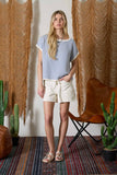 Blue Geo Print Short Sleeve Sweater Top