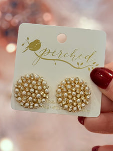 Large Pearl & Rhinestone Disc Studs