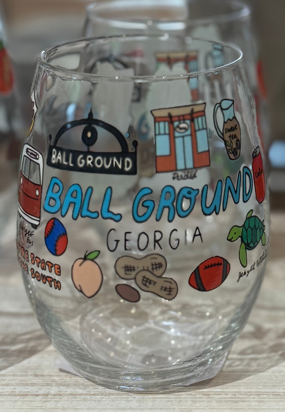 Ball Ground Themed Stemless Wine Glass