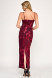 Wine Floral Embroidered Maxi Dress