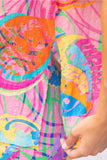 Neon Pink Piped Patterned Collared Top