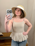 Tan & White Stretch Fabric Tank