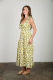 Green Leaf Print Midi Dress