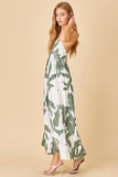 Green Leaf Pattern Maxi Dress