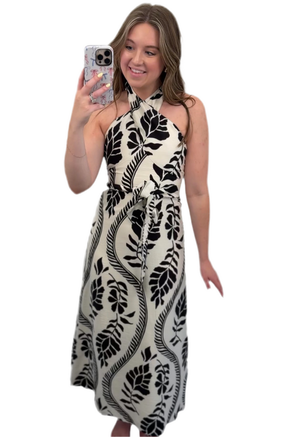 Black & White Halter Neck Midi Dress Fashion Cupcake Black & White Halter Neck Midi Dress Fashion Cupcake