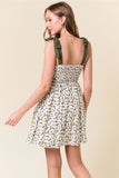 Olive & White Bow Shoulder Smocked Dress