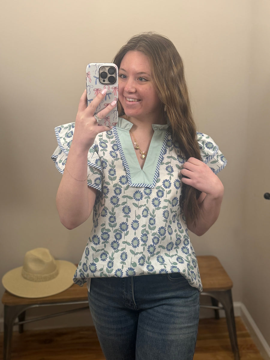 Mint & Blue Floral Ruffle Top – Fashion Cupcake