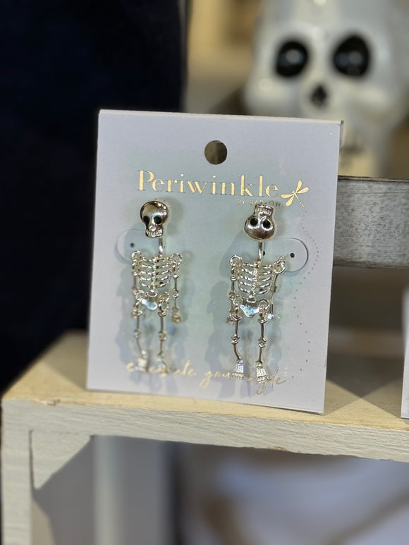 Earrings - Silver Dangling Skeletons