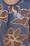 Blue & Tan Floral Embroidered Top