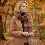 Super Soft Multicolor Melange Striped Fringe Winter Scarf: Taupe