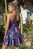 Royal Blue & Pink Cut Out Mini Dress